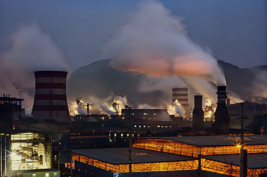 中國河北省一家鋼鐵廠的煙囪和燃煤發電機冒出滾滾濃煙。(Photo by Kevin Frayer/Getty Images)