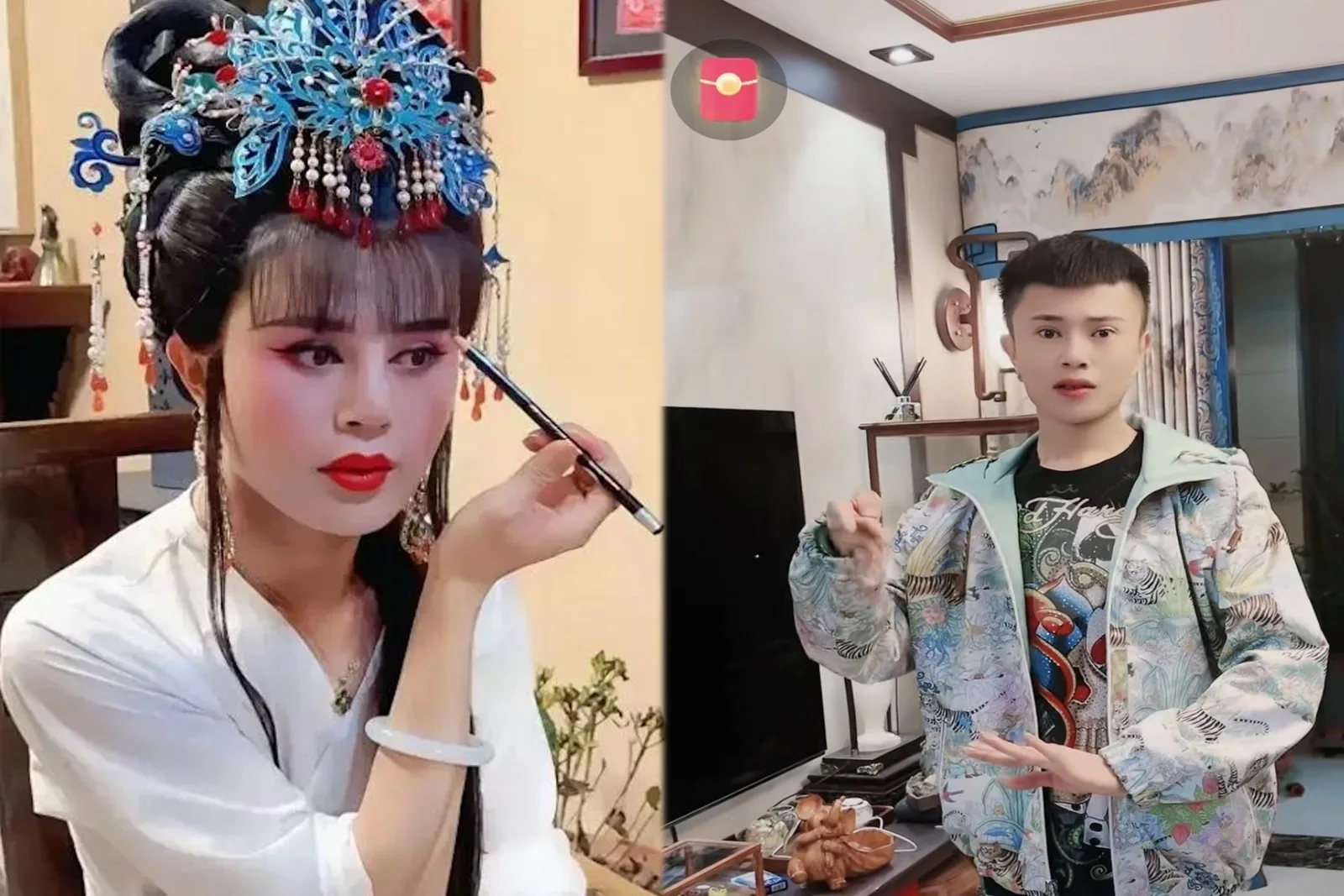 大陸反串網紅羅大美（本名尚戰鋒）有300多萬粉絲。（微博擷圖合成）