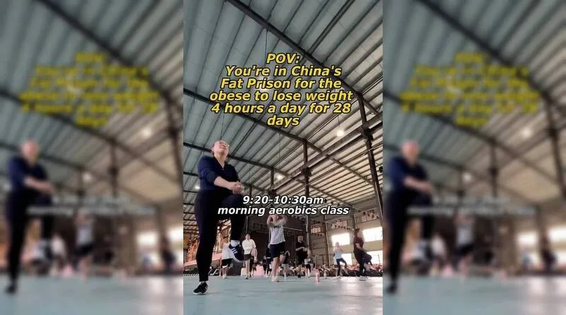 中國「減肥監獄（Fat Prison）」學員在進行早晨的高強度有氧課程。（Instagram/@eggeats擷圖）