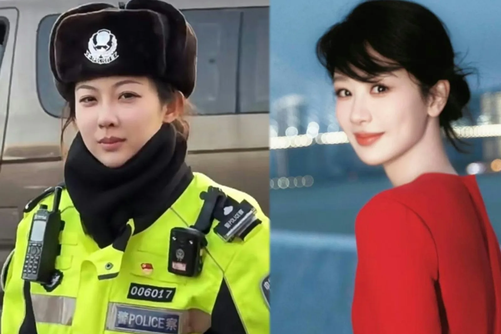 北京女交警張鈺長相酷似女星楊紫。（微博擷圖）