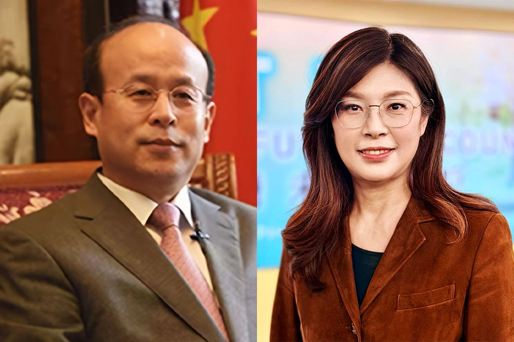鄭麗文（右）「中國人觀」和肖千(左)頗為一致，她說「台獨是一條行不通的死路」，也和肖千之流的「中國戰狼」用字遣詞相同。 （合成/百度百科/facebook）