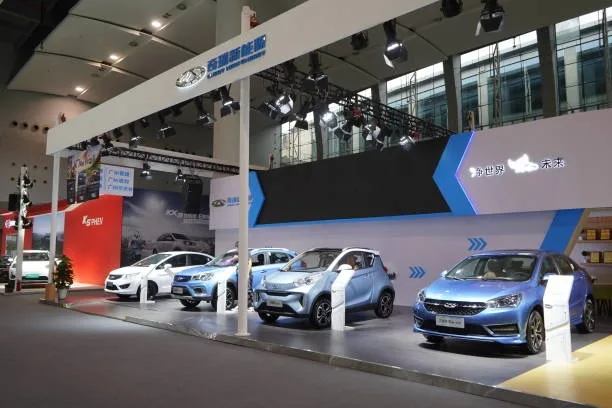 2018 年 11 月 16 日，奇瑞（Chery）新能源汽車亮相 2018 廣州國際汽車展覽會。（Getty Images）