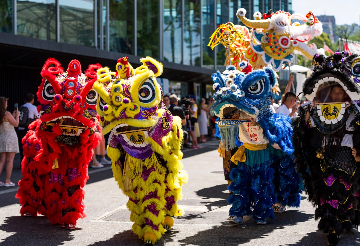 墨爾本公園外的舞獅舞龍表演。(Photo by Andy Cheung/Getty Images)