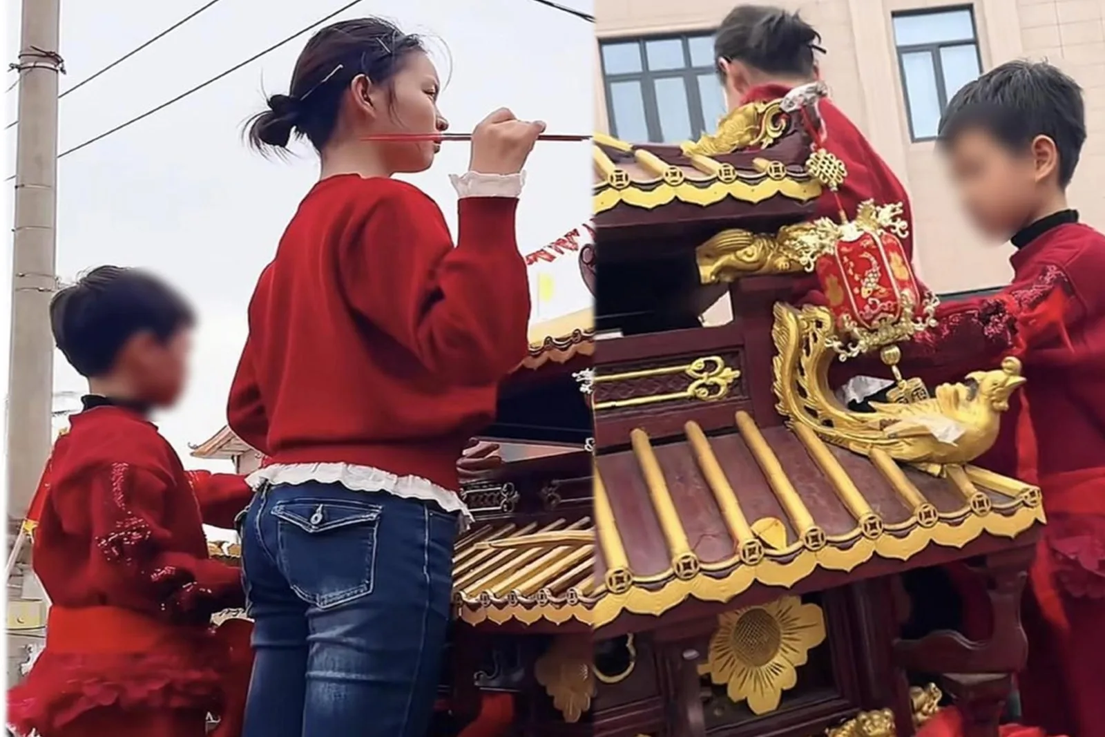 廣東媽祖2月18日繞境儀式活動，傳出乩童連擲8次「怒杯」、神轎抬不動的「異象」。（微博擷圖）