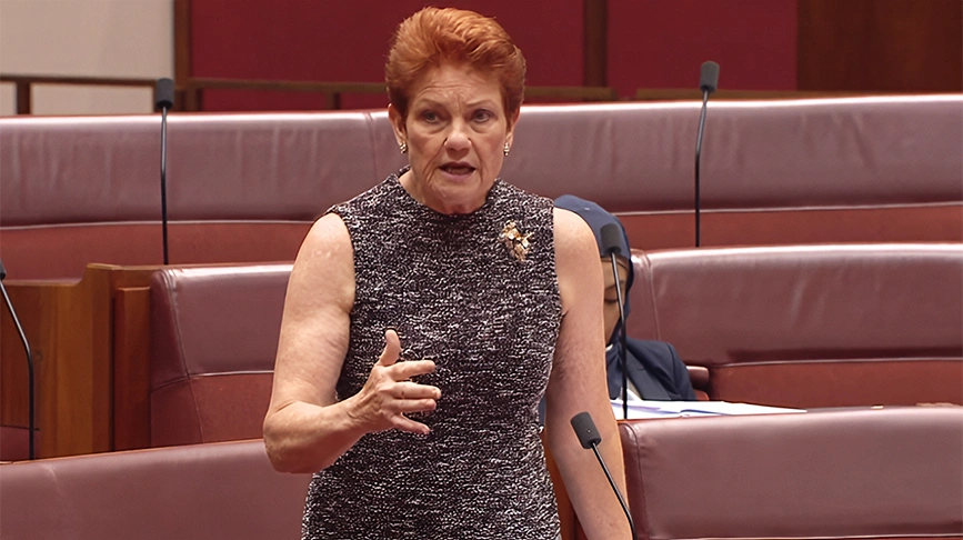 一國黨領袖寶琳·漢森在。(截圖取自facebook/Pauline Hanson's Please Explain)