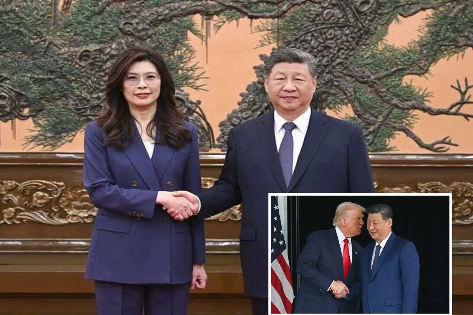 習近平站在190公分高的川普或178公分高的鄭麗文身邊，都顯示其與他們差不多高。（大圖：中央社；小圖：ANDREW CABALLERO-REYNOLDS / AFP via Getty Images）