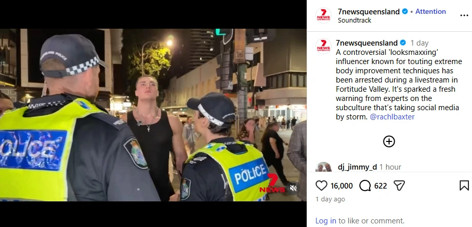 澳洲知名網紅在直播時被捕。(截圖取自Instagram/7newsqueensland)