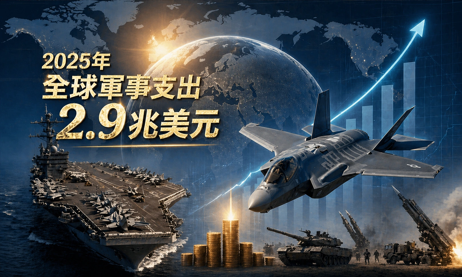 2025年全球军事支出达近2.9兆美元。（图：看传媒）