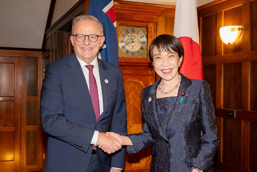 日本首相高市早苗访问澳大利亚，5月4日与澳洲总理阿尔巴尼斯会晤。(图取自x.com/AlboMP)