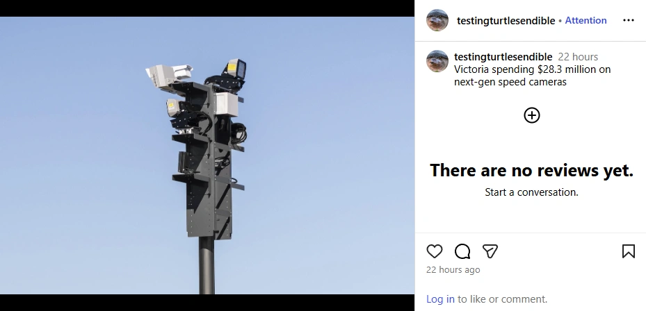 维州斥资 2830 万元升级测速摄影机。(截图取自Instagram/testingturtlesendible)
