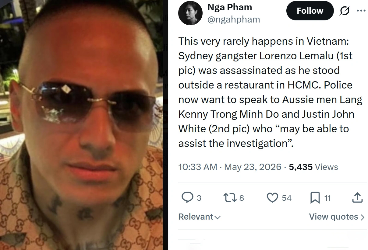悉尼黑幫人物在越南遭槍殺。(截圖取自x.com/Nga Pham)