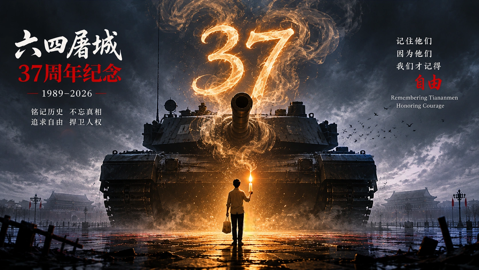 纪念六四天安门屠城37周年。(AI绘图)