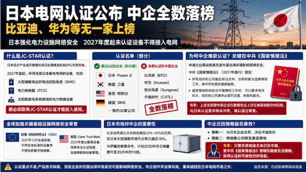 日本,電網,認證,名單,比亞迪,華為,中企,落榜
